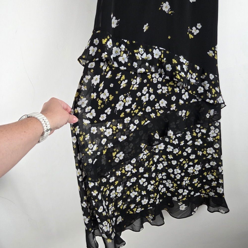 Bardot Black Yellow Ditsy Floral Tiered Ruffle Midi Dress Size 4 Coquette Fairy - Picture 4 of 10